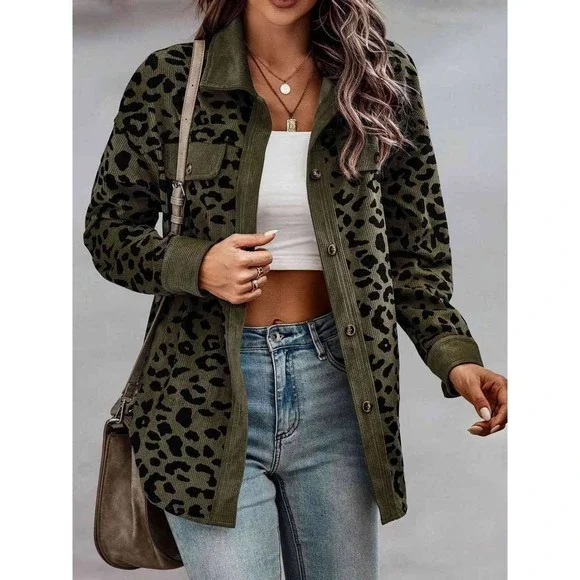 Leopard Button Down Shacket Jacket - Picture 10 of 11